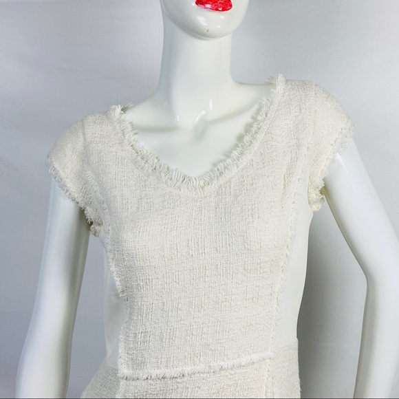 Rebecca Taylor Cream Tweed & Leather Midi-dress 4 - Picture 2 of 9